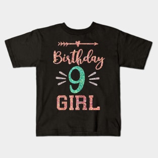 Birthday 9 Girl Cute Birthday 9th Birthday Party Kids T-Shirt